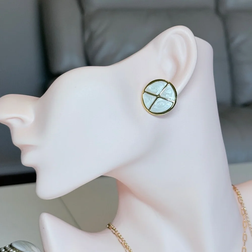 Gold and White Earrings